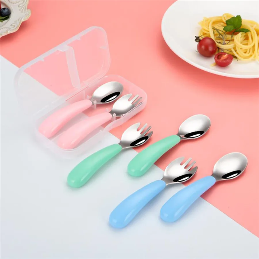 

2 Pcs/Set Baby Tableware Set Children Feeding Utensil Stainless Steel Infant Spoon Kids Cutlery Food Feeding Gadgets Spoon Fork
