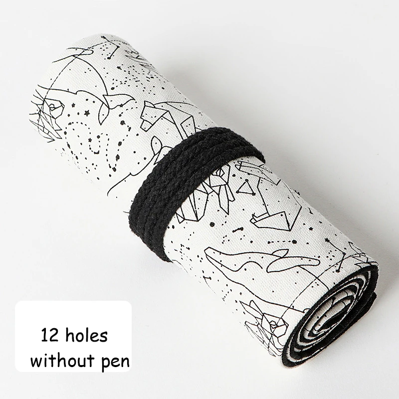 12/24/36/48/72 Holes Drawing Coloring Roll Pen Curtain School Stationery Pencil Case Constellation Canvas Pen Bag For Boys Girls - Цвет: 12 holes without pen