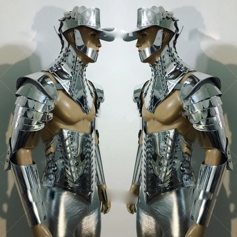 

Model muscle male gogo costume Nightclub show singer dance Costume ds future warrior technology sense silver mirror armor