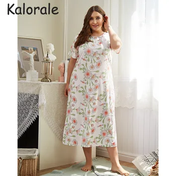 

Women Nightgown Summer Sleepwear Casual Night Dresses Plus Size Short Sleeve Dresses Female Floral Loose Nightdress Home Clothes