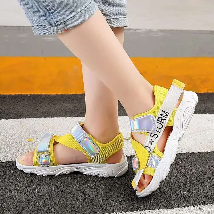 

New Girls Sandals Summer Sequins Outdoor Sports Beach Shoes Soft Soled Breathable Non-Slip Closed Toe Kids Sandals