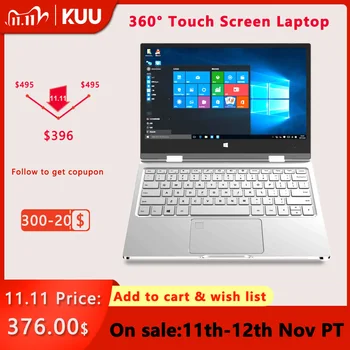 

KUU 360° Rotating Touch Screen Laptop 11.6 Inch 8GB LPDDR4 256GB SSD Notebook Windows 10 1920*1080 IPS Intel Gemini Lake