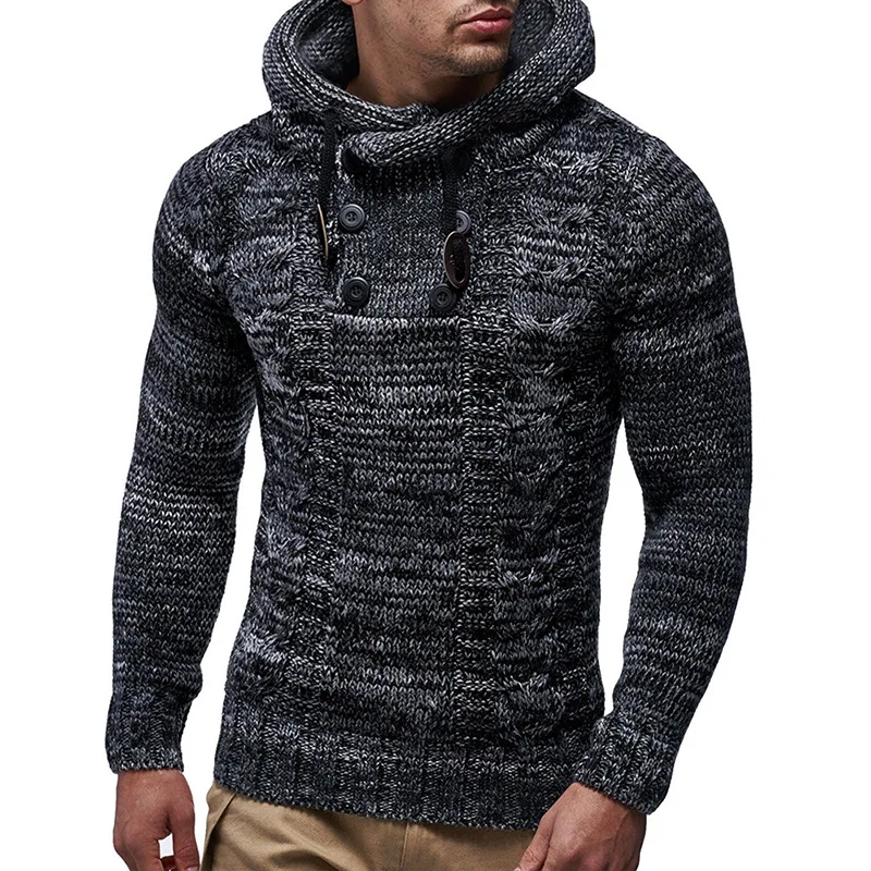 2021 Men's Knitted Jackets Autumn and Winter plus Size Turtleneck Hooded Sweater Male Man Hoodies 2
