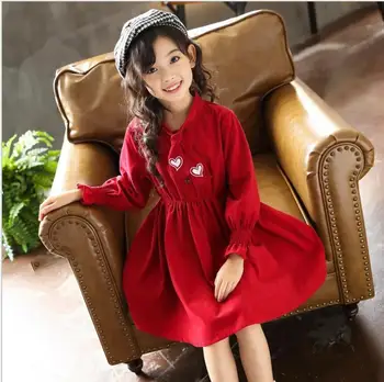 

4-14y girl fall dress 2019 new children Long sleeve dresses fashion casual kids princess dress embroidery Children clothes
