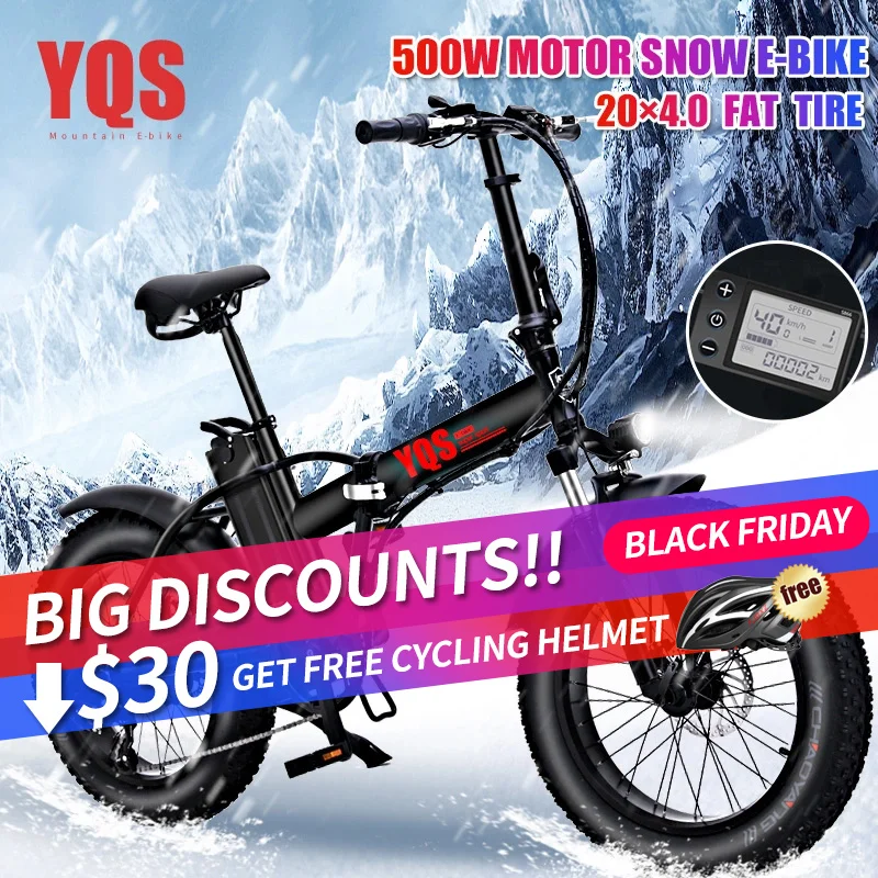 Online YQS nuevo 500W 40 KM h bicicleta eléctrica de montaña de nieve 20 pulgadas 4,0 gordo neumático de bicicleta electrónica bicicleta eletrica bicicleta eléctrica para playa