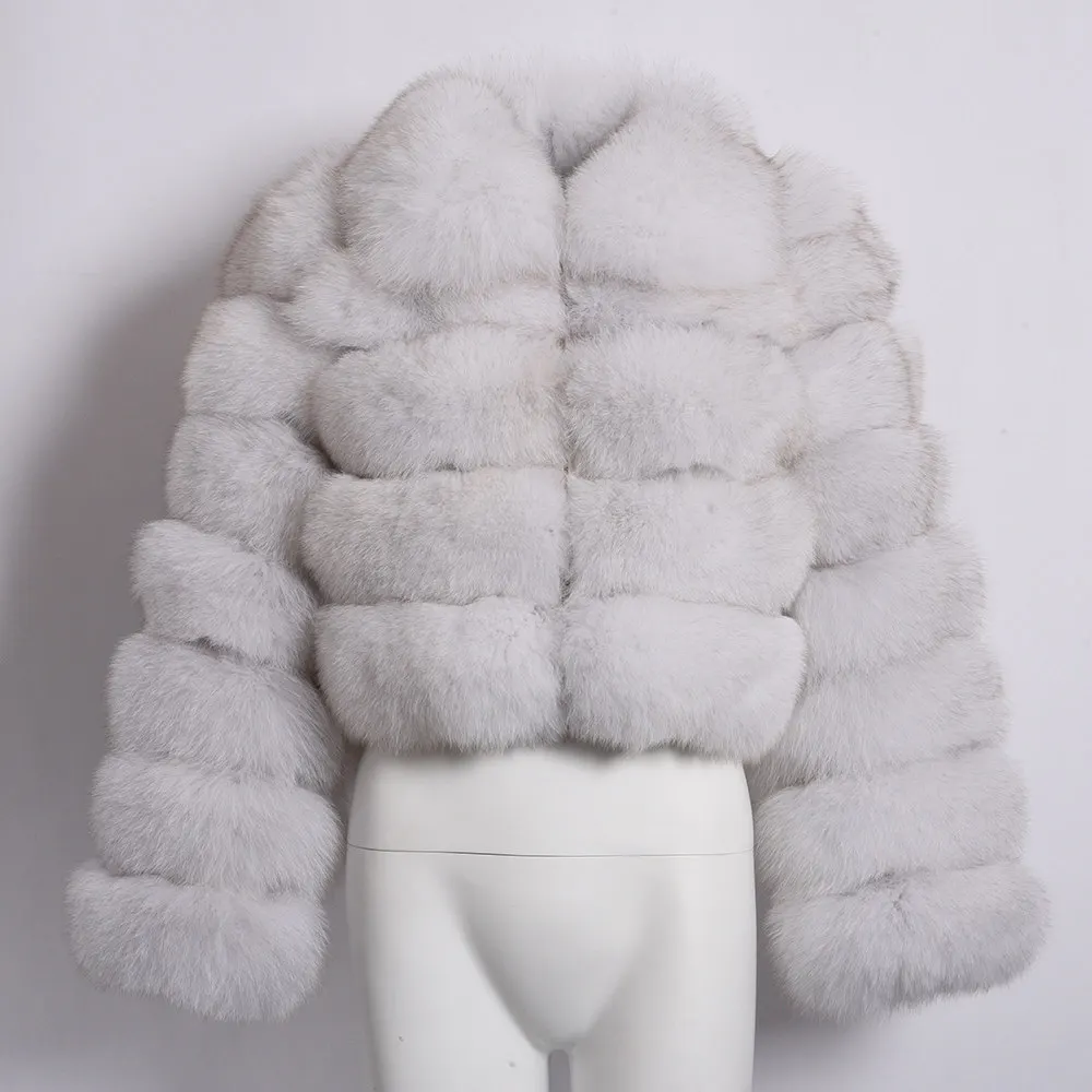 Winter New Women's Real Fox Fur Jacket Zipper Lady Short Style Fur Coat Thick Warm Fur Outerwear S7636 - Цвет: Natural White