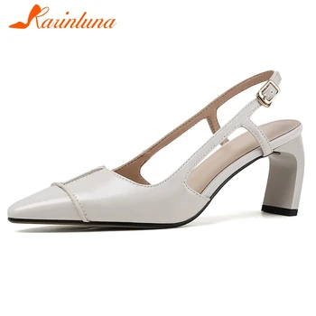 

Karinluna 2020 New Arrivals Cow Leather Buckle Strap Concise Pumps Woman Shoes Strange Style Pointed Toe Summer Shoes Women