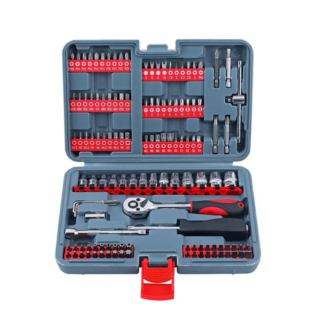 

126PCS 1/4 Auto Repair Kit Batch Head Screwdriver Head Set Chrome Vanadium Steel Socket Ratchet Wrench Combination Repair Tool