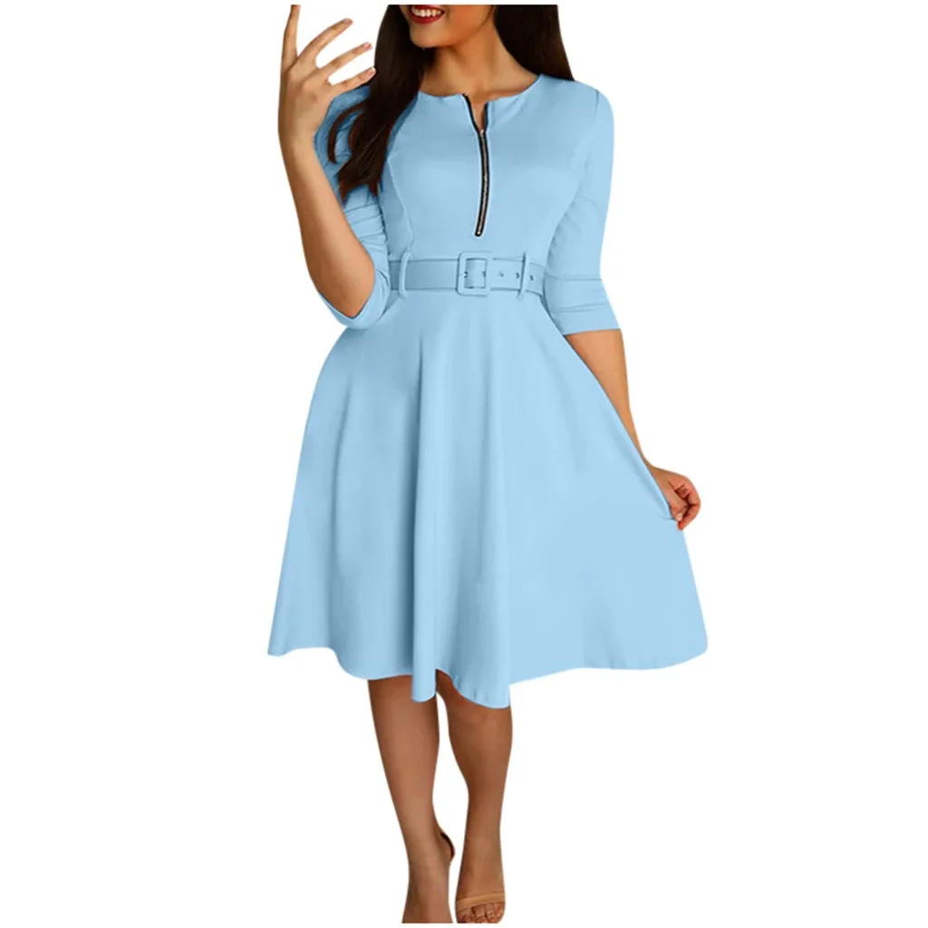 Women Bodycon Dress O Neck Solid Color Three Quarter Sleeve Dresses Ladies Party Dress Elegant dresses woman party night