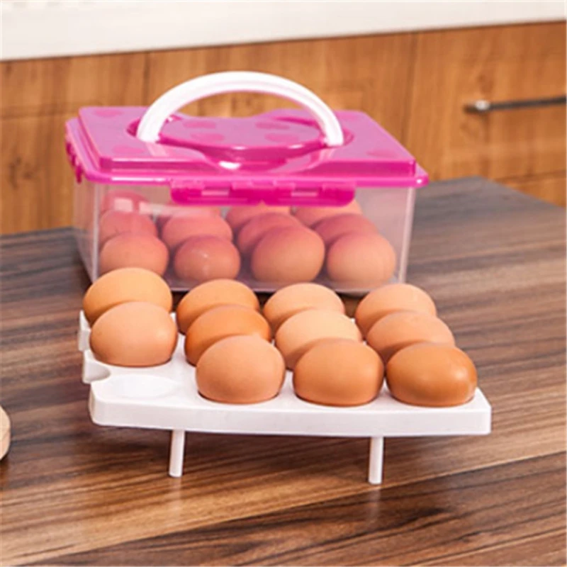 

Portable Refrigerator Food Storage Box Double Layer 24 Grid Egg Box with Handle Food Container Organizing Boxes for Kitchen