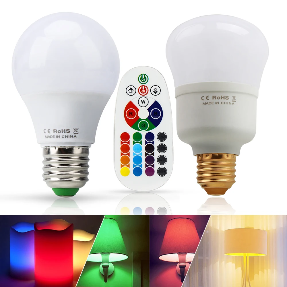 Светодиодная лампа RGB E27 с пультом дистанционного управления декоративный