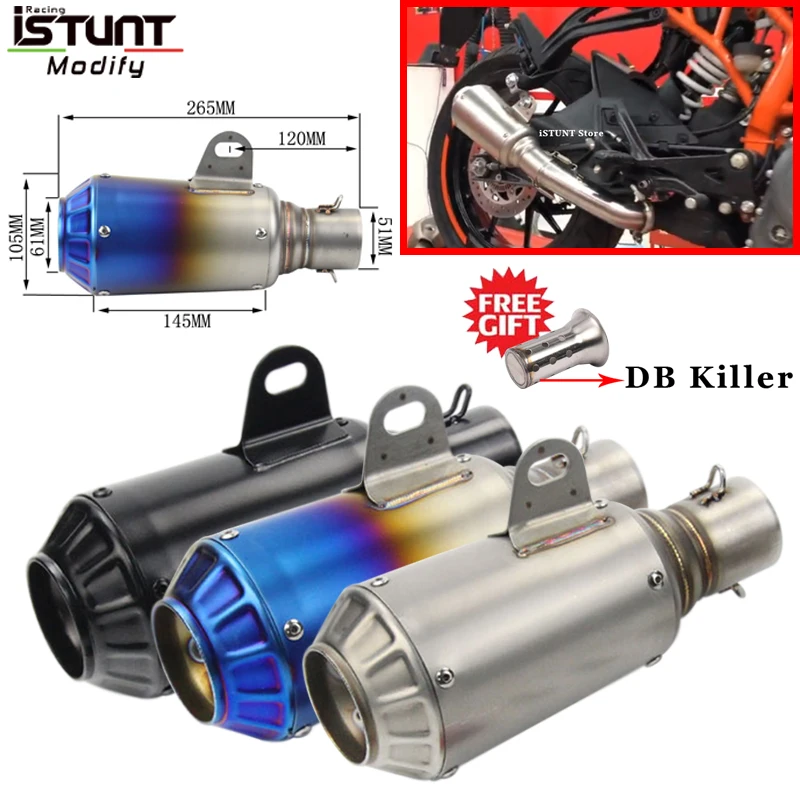 51mm Universal Motorcycle exhaust pipe muffler DB killer escape moto for R1 R6 R3 R25 MT03 Ninja250 Ninja 400 Duke RC390 S1000RR |