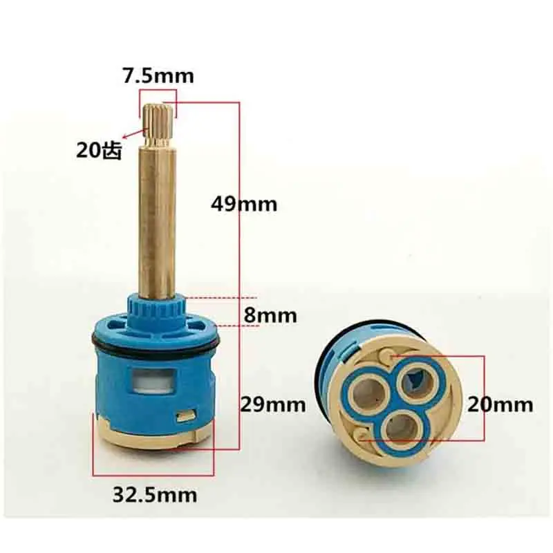 Shower room faucet cartri accessories ceramic plate hot and cold water mixing three-stage three-hole water separator cartridge