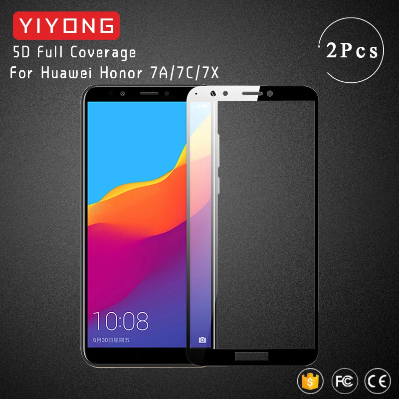 YIYONG 5D Full Cover Glue Huawei Honor 7A Pro 7C 7X Tempered Glass Screen Protector For Honor7A RU | Мобильные телефоны и