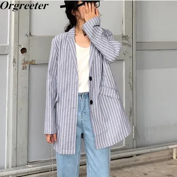 

Casual Spring Summer Thin Women Jackets Striped Notched Collar Women Loose Coat Jacket Female Outerwear Elegant Ladies outwear