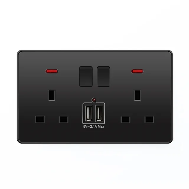 Depoguye 13A UK 146mm 86mm Socket 220V To USB Socket Electrical Wall Outlet with USB Charger Depoguye 13A UK 146mm*86mm Socket,220V To USB Socket, Electrical Wall Outlet with USB Charger, Black UK Standard Switch Panel