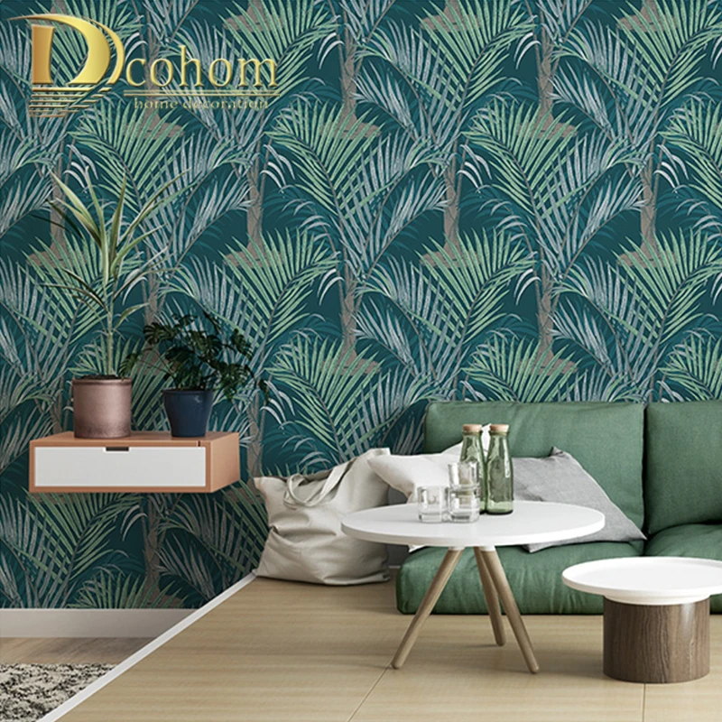 

Floral Forest Natural Plant Non-woven Wall Paper Green Tropical Jungles Palm Tree Leaves Woods Wallpaper Roll For Childs Room