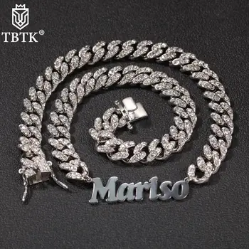 

TBTK Hiphop Custom Stainless Steel Letter Name Choke 12MM CZ Cuban Chain Necklace CharmNameplate Jewelry
