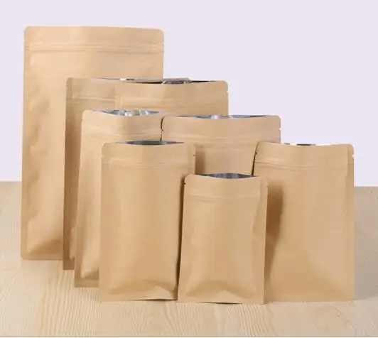 

100PC 11x18+3cm Food Storage Seal Bags Kraft Paper Sacks Food Packaging Reusable Ziplock Bag Zero Waste Bag Reusable Snack Bag