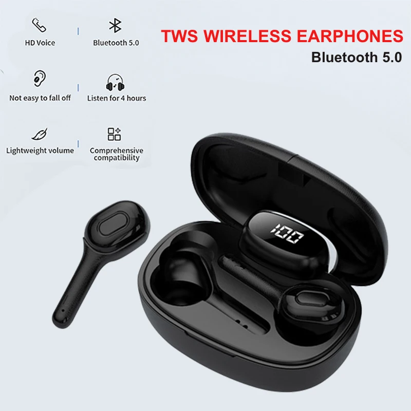 TWS беспроводные наушники Bluetooth 5,0 для iPhone huawei наушники светодиодный дисплей T9S Hands-Free встроенный стерео с зарядным устройством