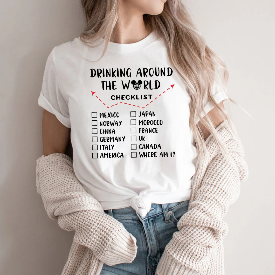 Drinking Around The World Checklist Shirt Epcot Drinking Wine And Food  Unisex Tshirt Casual Print Graphic Tops For Women - T-shirts - AliExpress