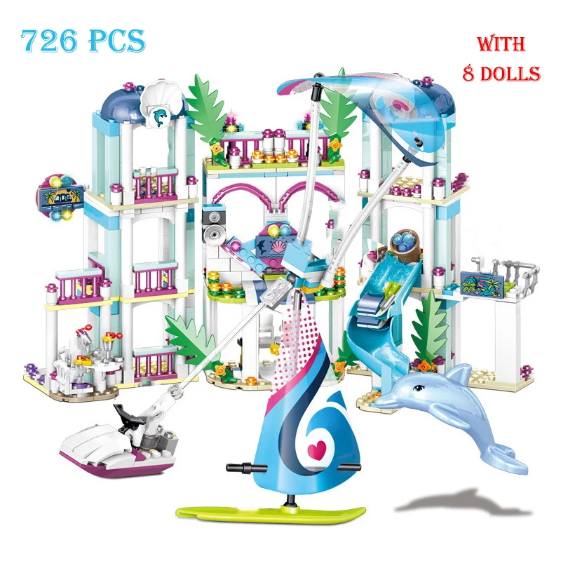 

726Pcs Girl Princess Heartlake City Sea Surfing 4IN1 DIY Model Building Blocks Compatible Legoinglys Friends Girls Xmas Gifts