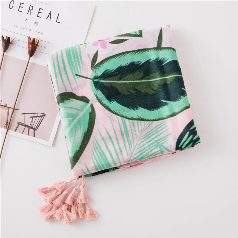 

Fresh and elegant cotton and linen literary scarf parrot printing tassel silk scarf large air conditioning shawl dual-use female