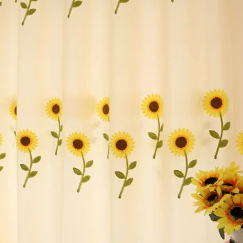 

Sunflower Curtains for Living Dining Room Bedroom Pastoral Style Embroidered Curtains on Linen Fabric White Modern Tulle Curtain