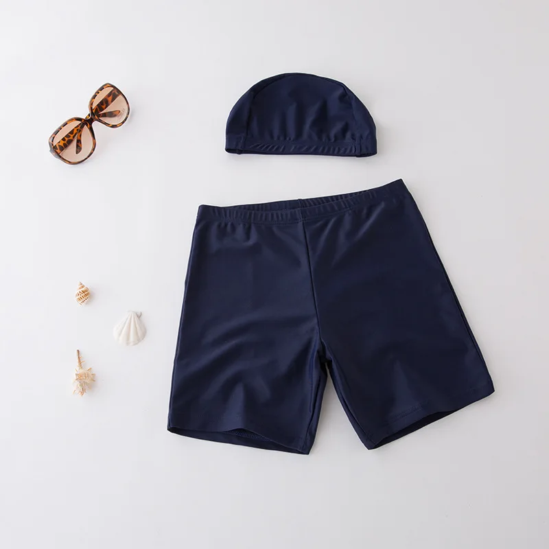 

Short in Size Processing CHILDREN'S Swimming Trunks Kids Swimsuit BOY'S Boxer Swimwear Dark Blue Solid Color Beach Shorts