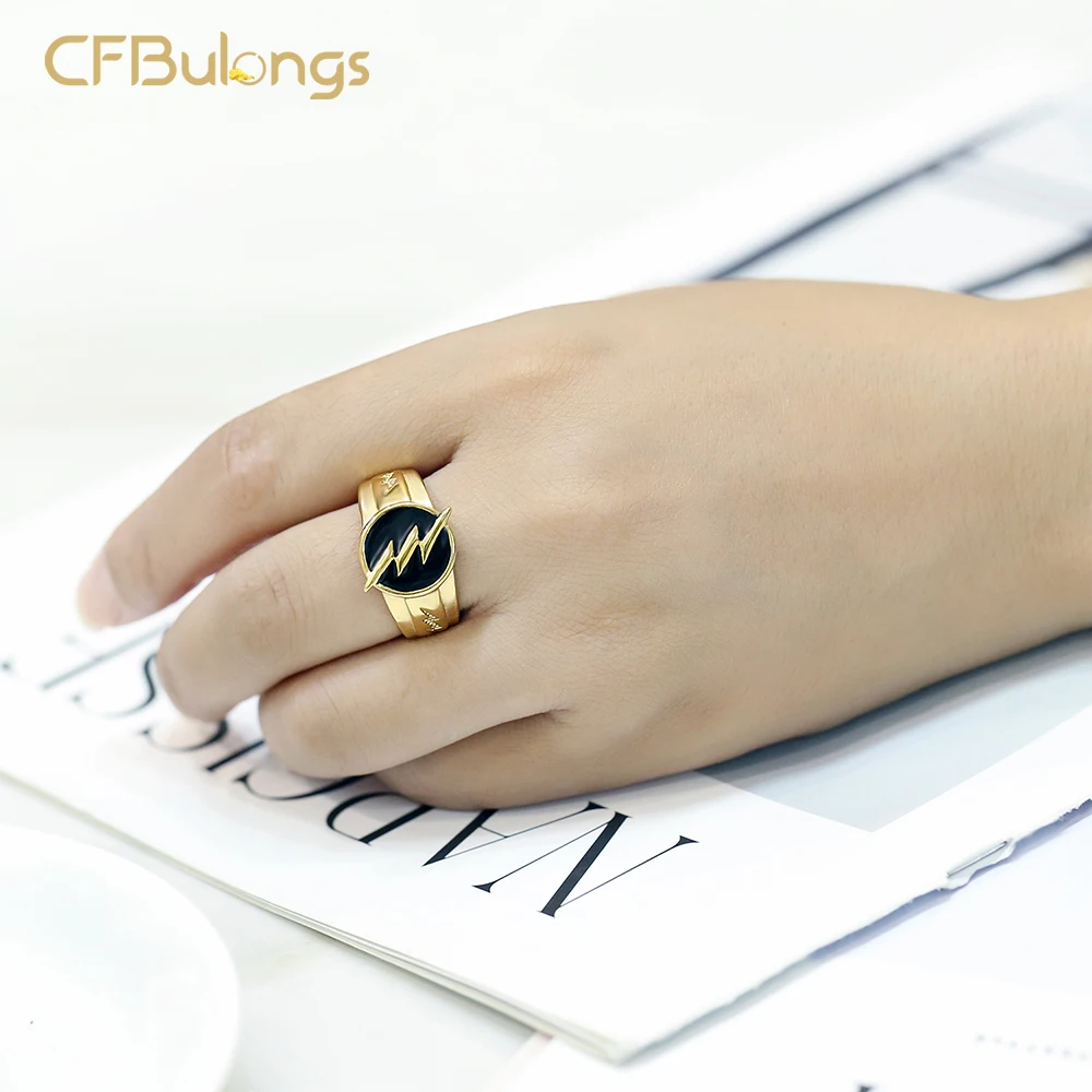 CFBulongs Retro Gold Reverse Flash Lightning Rings For Men Gothic Hip Hop Rock Music Fashion Jewelry Boyfriend Gift Accessories | Украшения