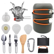 

Camping Cookware Kit Stove 2-3 People Cookware Kit For Travel Hiking Picnic BBQ Tourist Tableware Stainless Steel Equipment