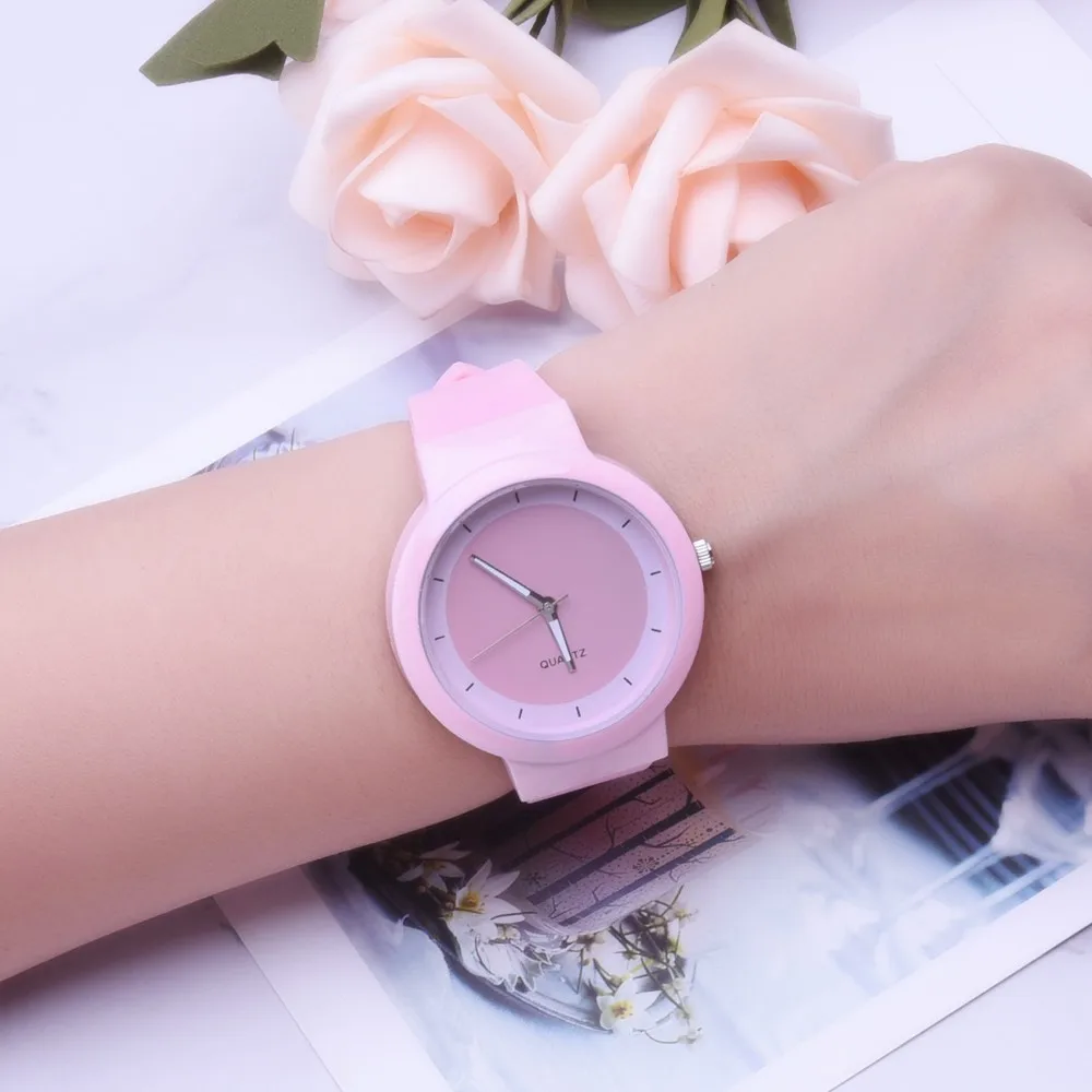 Женская мода силиконовый ремешок аналоговые кварцевые круглые наручные часы женская одежда Наручные часы montre femme#10