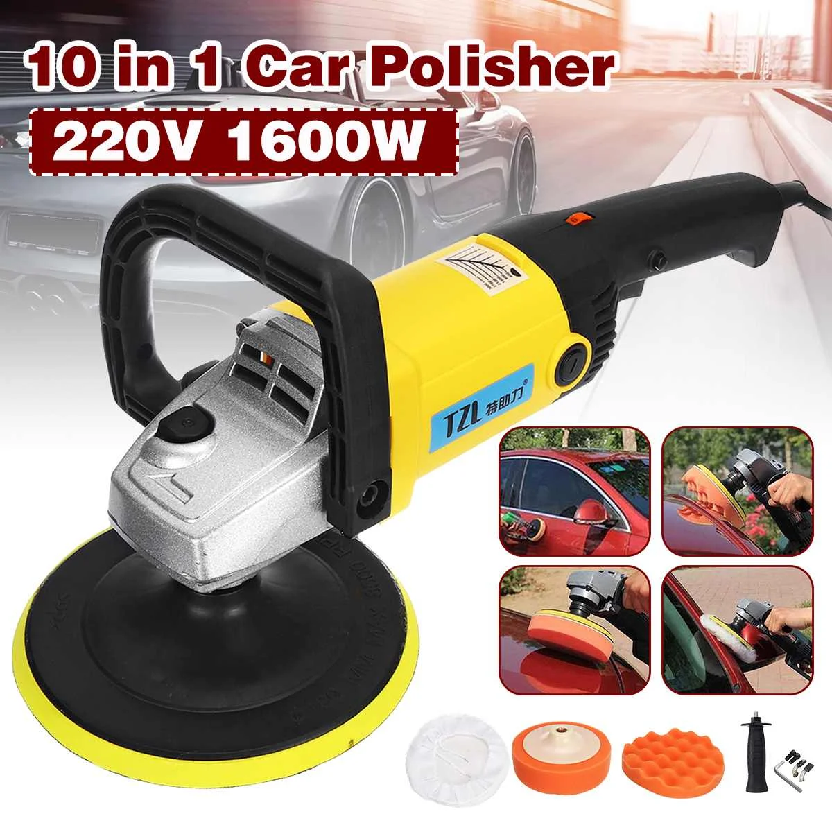 Car Polisher 1600W Variable Speed 3000rpm 180mm Car Paint Care Tool