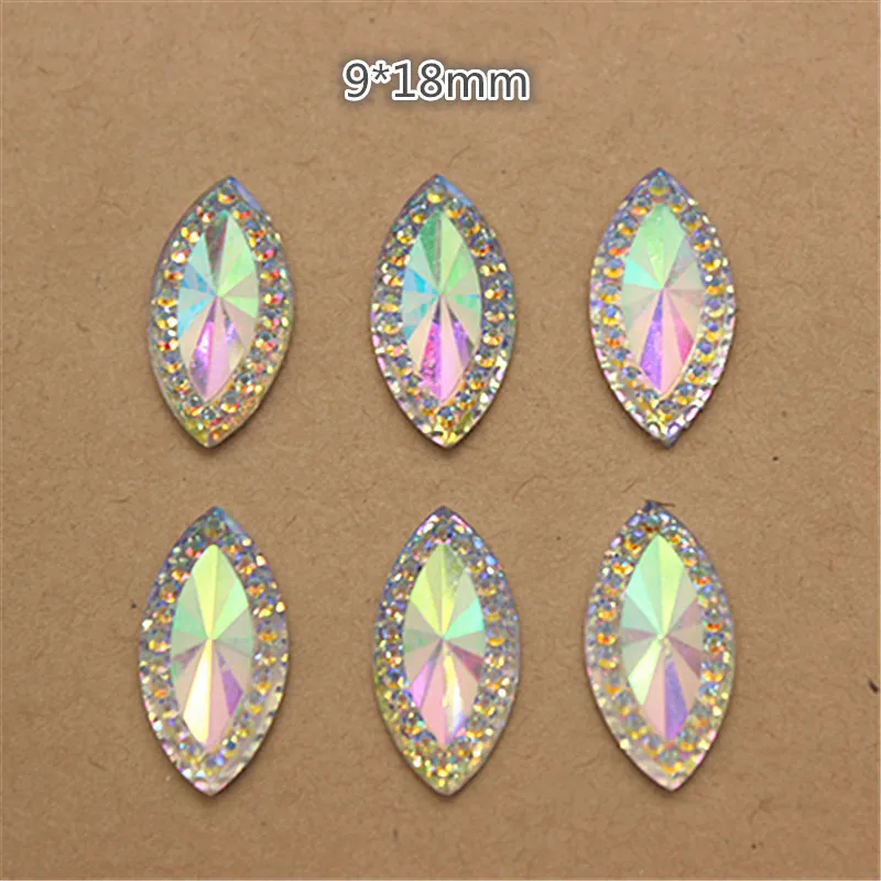 Кабошон с плоской задней поверхностью 9 х18 мм 100 шт.|crystal ab rhinestones|ab rhinestones