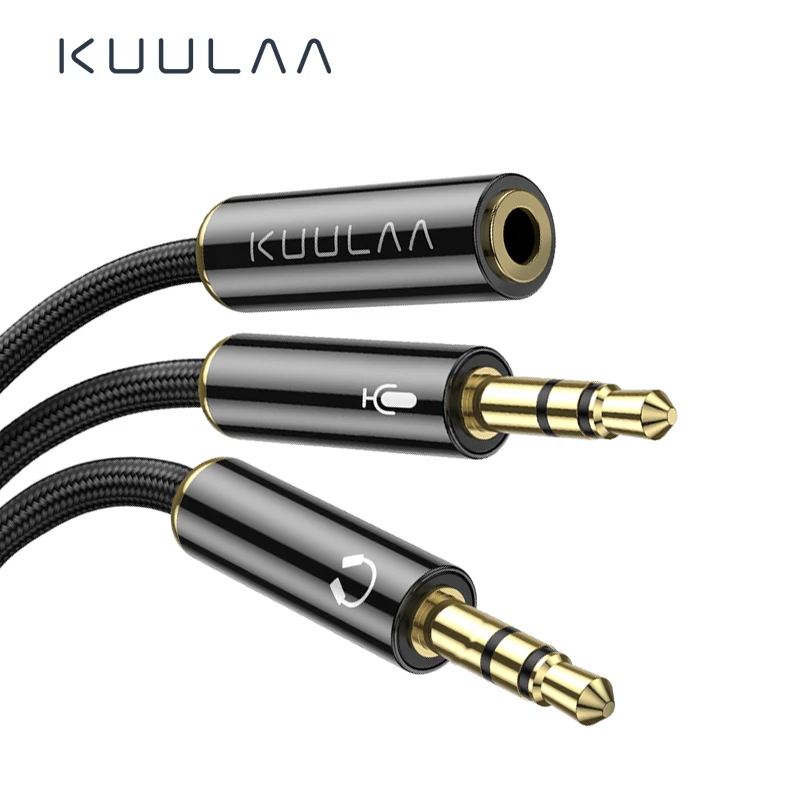 

KUULAA Splitter Headphone for Computer 3.5mm Female to 2 Male 3.5mm Mic Audio Y Splitter Cable Headset to PC Adapter