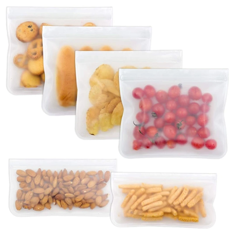 

NEW-Biodegradable Reusable Storage Bags-6 Pack Freezer Bag(4 Reusable Sandwich Bag&2 Reusable Snack Bag)-Extra Thick Lunch Bag Z