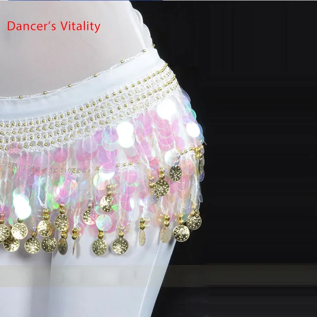 Belly dance belt costumes sequins tassel belly dance hip scarf for women belly dancing belts indain colors belt white