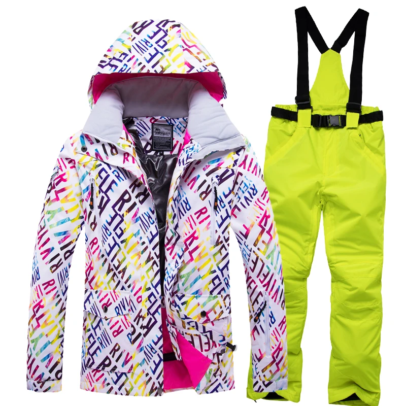 Женский лыжный костюм с капюшоном, куртка для сноуборда, брюки, ветронепроницаемая, водонепроницаемая, спортивная одежда, Супер теплая Женская лыжная одежда, брюки, Новинка