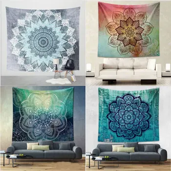 

1pcs Boho Mandala Tapestry Decal Mat Bed Curtain Polyester Large Indian Throw Hippie Bedspread Sunscreen Muslin Table Cloth