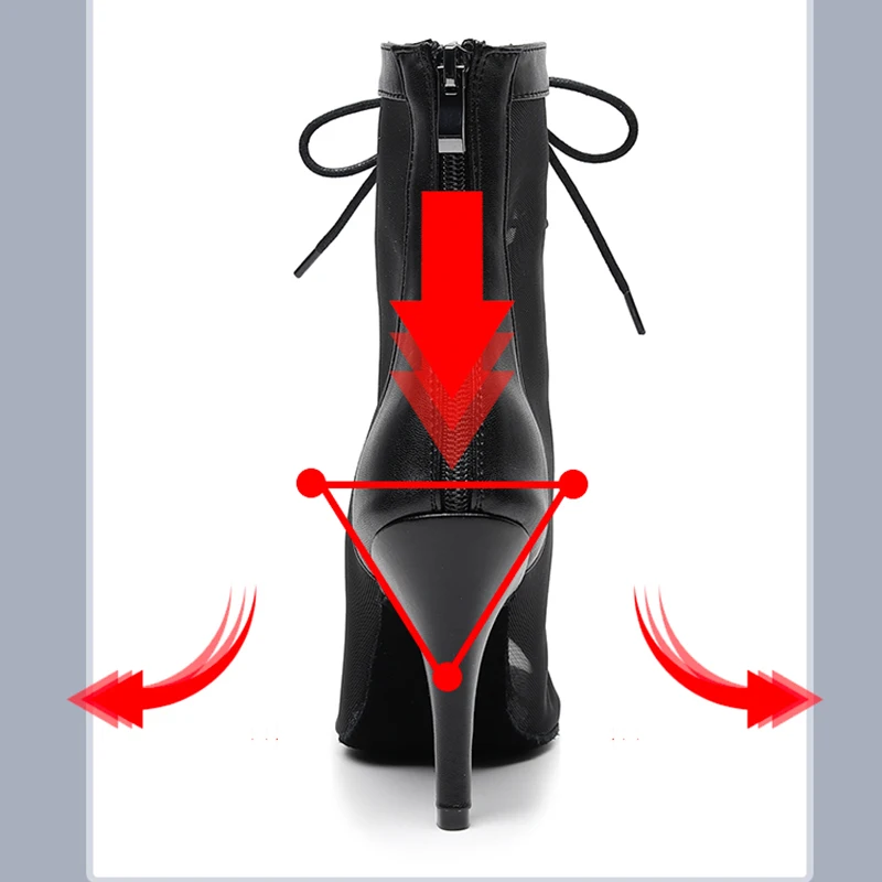 women High Tip Lace Up Ballroom Dance Boots ladies black Mesh high heel Bachata Salsa Dance Shoe women latin practice dance shoe 3