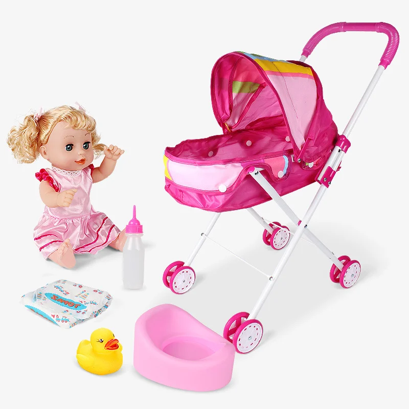Детские игрушки для девочек, домашние игрушки для ролевых игр, игрушки для кукол, складные детские коляски с четырьмя колесами, железные игрушки для моделирования