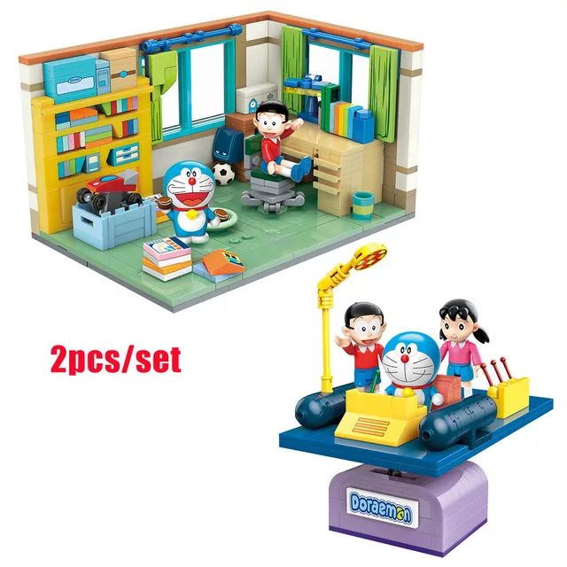 2021 new classic anime Doraemon restoration cement pipe open space scene model building block toy building block girl boy toy No box