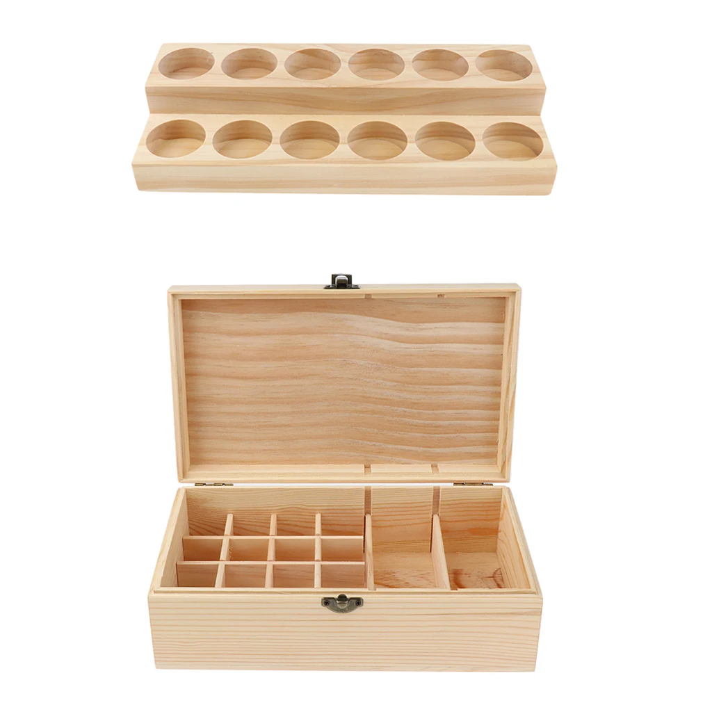 2Pcs Perfume Vials Essential Oil Display Storage Carrying Wood Case Box and Stand Holder Set for Roller Bottle Dropper Bottles