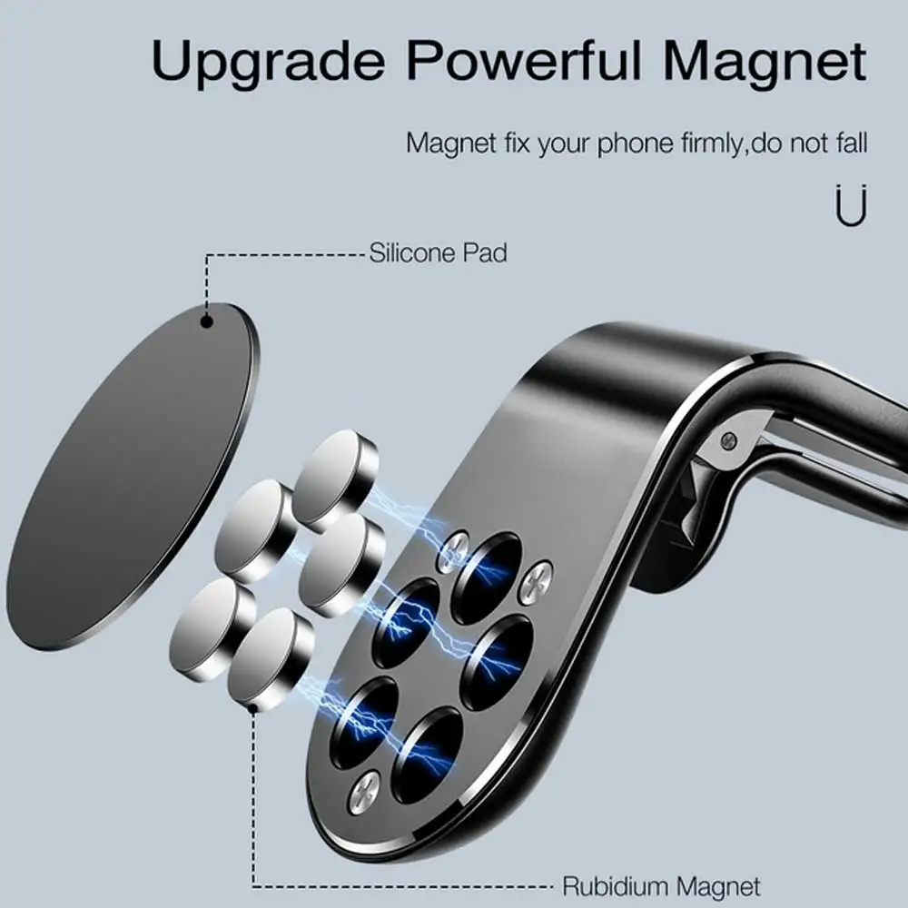 New Design Universal L- Type Magnetic Car Phone Stand Holder Aluminium Air Vent Mobile Phone Holder For iPhone Samsung Xiaomi