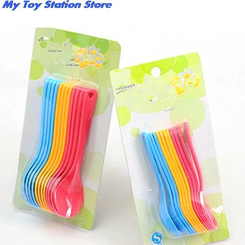 12 Pcs/Set Baby Toddler Feeding Spoons Safe Plastic Training Eating Spoon Set Food For Kids Hot Sale | Мать и ребенок