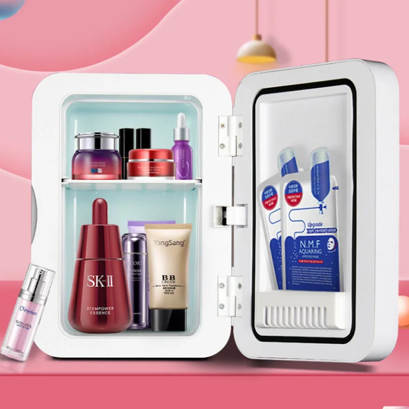 8L Mini Makeup Fridge Portable Cosmetic Refrigerator Compact Glass Panel Led Light Cooler Warmer Freezer for Home Car Dual Use