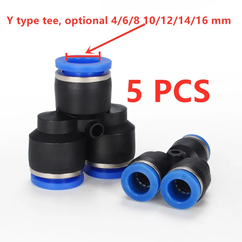 

5Pcs "Y" Pneumatic Connector Tee Union Push In Fitting for Air Pipe joint PY4/6/8/10/12/14/16MM Y Type Shape 1 to 2 Plug Adapter
