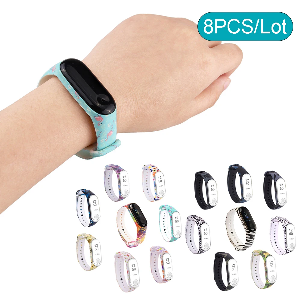 Gosear 8PCS Fashion Watermark Pattern Replacement Wristband Wrist Strap for Xiaomi Mi Band 3 4 Mi3 Mi4 Watchband Accessories | Электроника