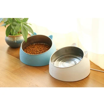 

Pet Stainless Steel Bowl Inclinable Anti Slip Dog Food Feeder Water Drinking Dispenser Puppy Neck Protect Bowl