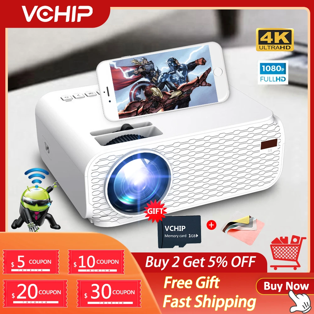 Проектор для домашнего кинотеатра VCHIP E8 4K портативный медиаплеер 1080P led WiFi |